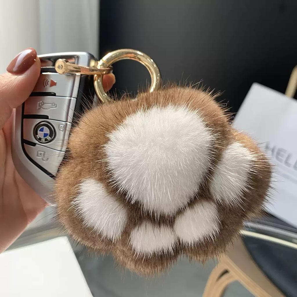 Imitation Mink Hair Cute Cat Claw Doll Girl's Heart Bag Pendant Plush Paw Bag Pendant Car Keychain