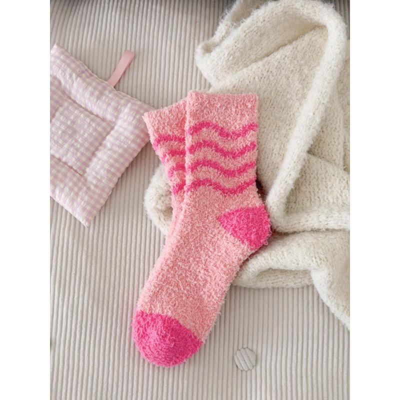 Coral fleece autumn and winter socks women's medium socks love floor socks sleep socks thickened warm medium tube socks