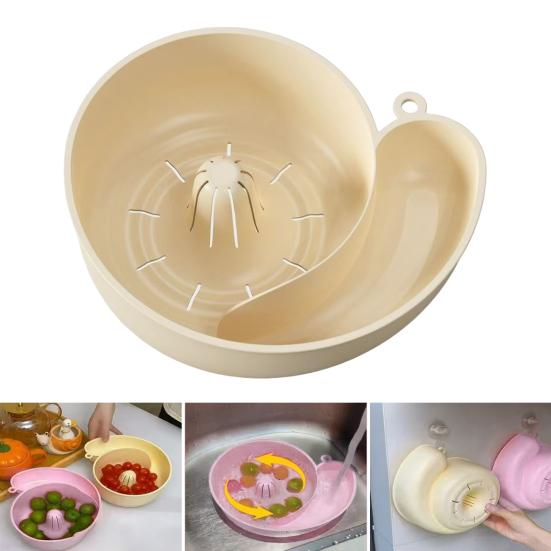 Scurgător în formă de melc, Mașină automată de spălat fructe, Bol rotativ și strecurătoare, Coș de scurgere multifuncțional pentru spălarea legumelor, pentru bucătărie, Spălare rotativă pentru fructe de pădure