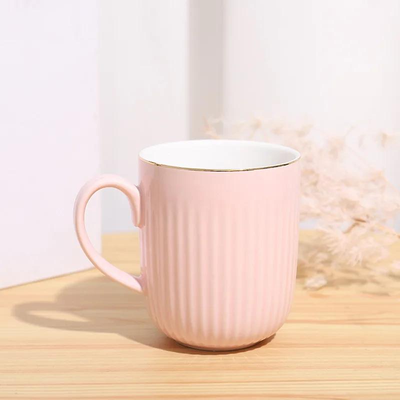 

Высококачественная керамическая кружка с вертикальной полосой, кофейные чашки для чая, подарочные чашки для пары, оригинальные кружки, бесплатная доставка, чашка для чая, посуда для напитков 400ml розовый