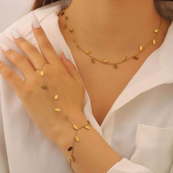 Jewelry Set French Style Leaf Design Adjustable Length Stainless Steel Necklace Mitt Bracelet Forest Theme Jewelry Accessories