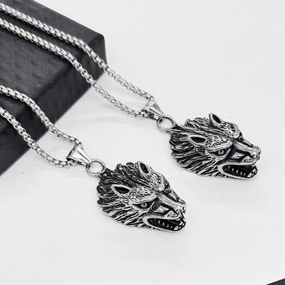Retro Titanium Steel Men's Wolf Head Pendant Necklace - Trendy European & American Hip Hop Style