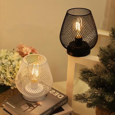 Dekorative Tischlampe im Industriestil Vogelkäfig Eisen Geometrisch Retro Lampe Kunsthandwerk Schwarz und Weiß Siebdruck LED Nachtlicht