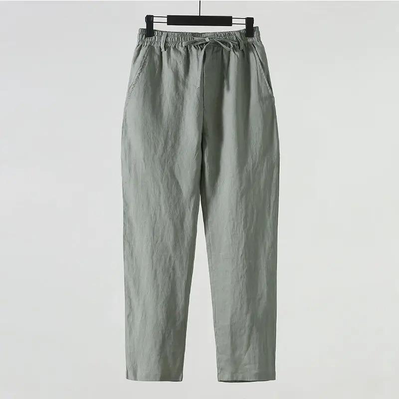 Einfarbige Leinenhose Herren Locker Leinen Freizeit Hose Frühling Sommer Zuhause Gerade Weich Bequem Hose