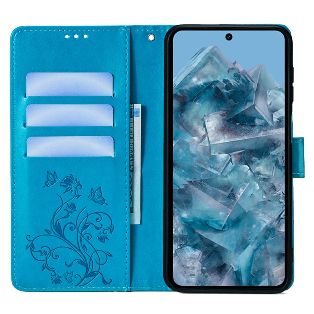 Für Google Pixel 8 Pro Hülle PU-Leder Schmetterling Blume geprägt Brieftasche Handy Folio Hülle