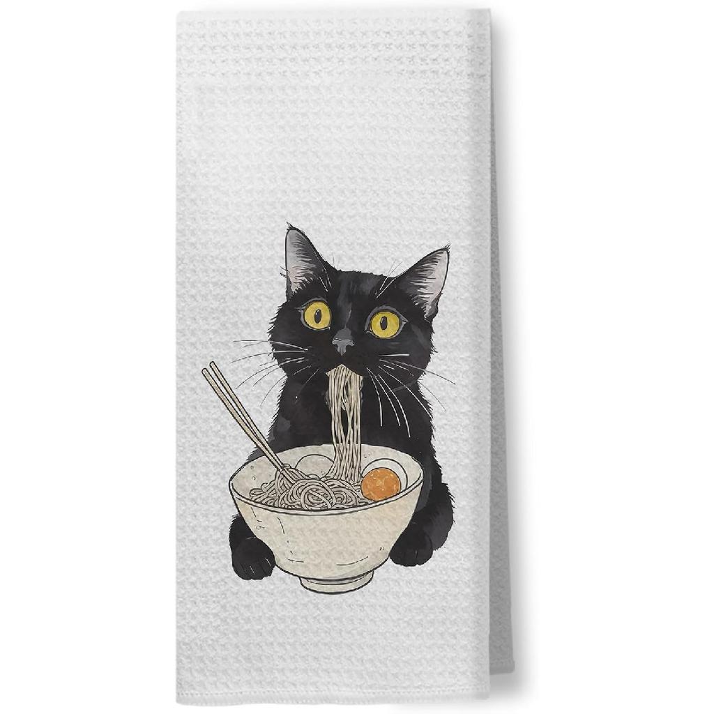 Black Cat Kitchen & Bath Decor - Cat Gifts, 16x24 Inch Hand & Dish Towels