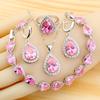 Classic Pink Zirconia Water Drop Jewelry Sets For Women Earrings Necklace Ring Bracelet Wedding Gift