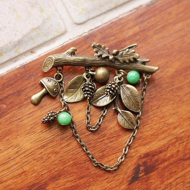 Vintage Brooch Tree Brooches for Women Pins Antique Gold Leaf Brooch Pin Plant Chain Pendant Brooch Jewelry