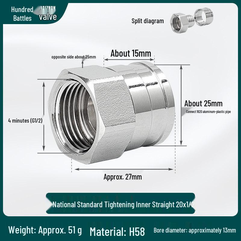 Aluminum-Plastic Pipe Push-Fit Direct Connector for Floor Heating, Compatible with National Standard 1620 and European Standard 25.
