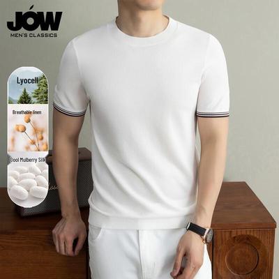 JOW Men's High-End Color Block Silk Blend Knit T-Shirt