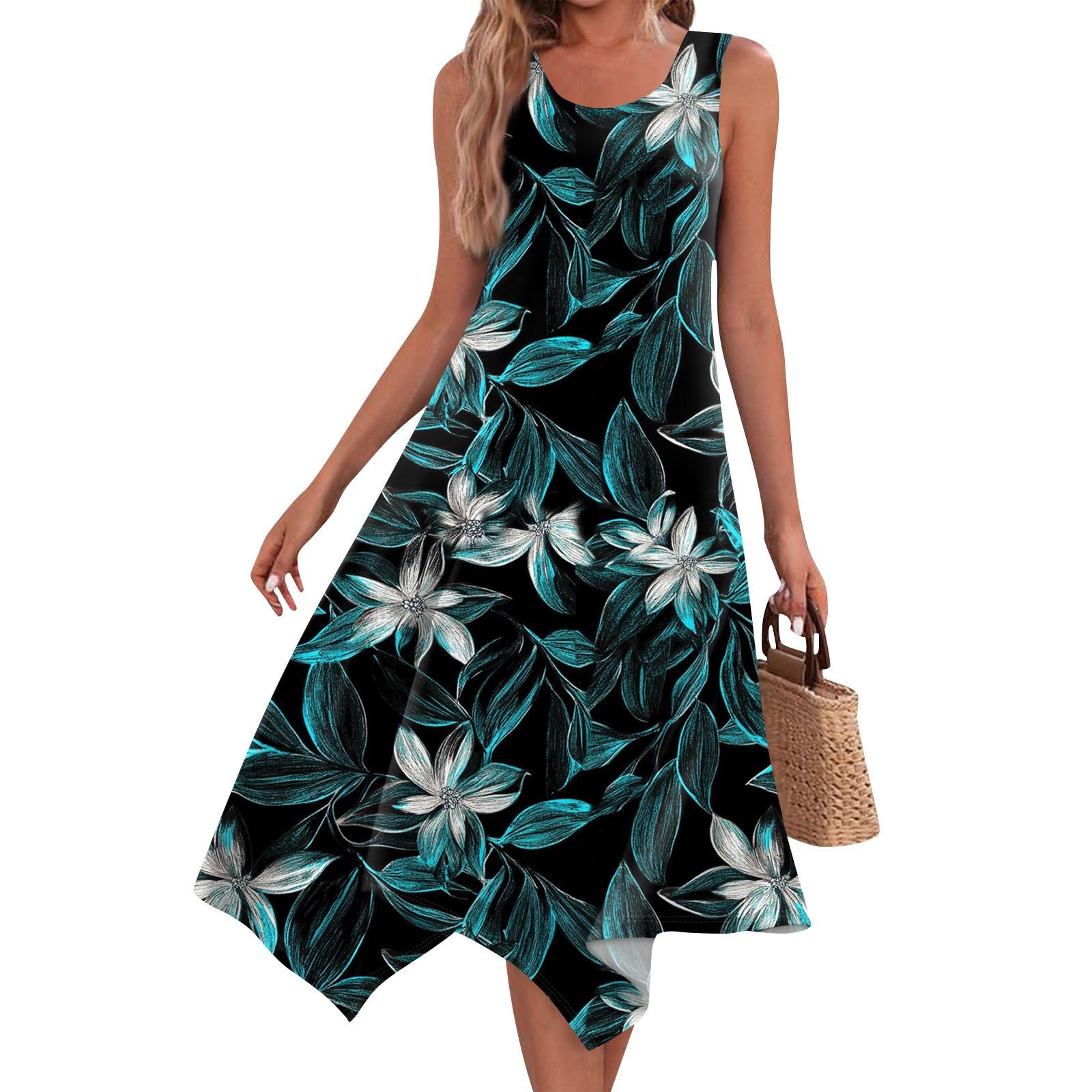 

Женское повседневное модное платье миди с круглым вырезом без рукавов и принтом, неровным подолом, платье миди с подолом XL