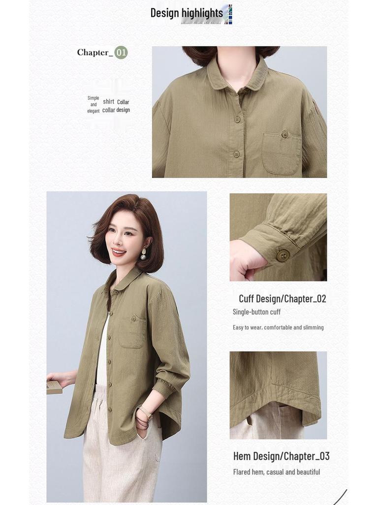 Mom's Pure Cotton Women's Spring Jacket Blouse - 2024 Style