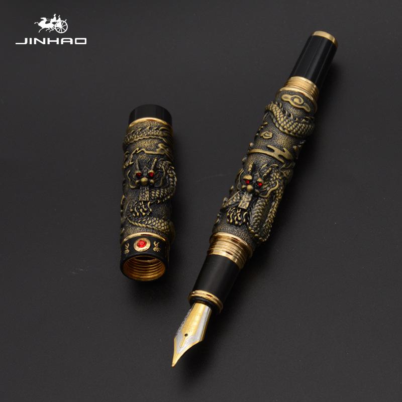 JINHAO Twin Dragons Playing with Pearl Retro Fountain Pen Classical EF/F/M Collectible Writing Stationery Office School Supplies