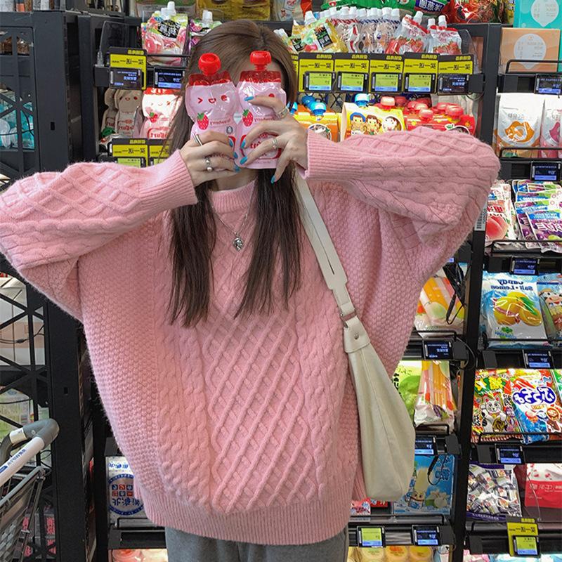 Autumn and Winter Fried Dough Twists Round Neck Pullover Sweater for Women