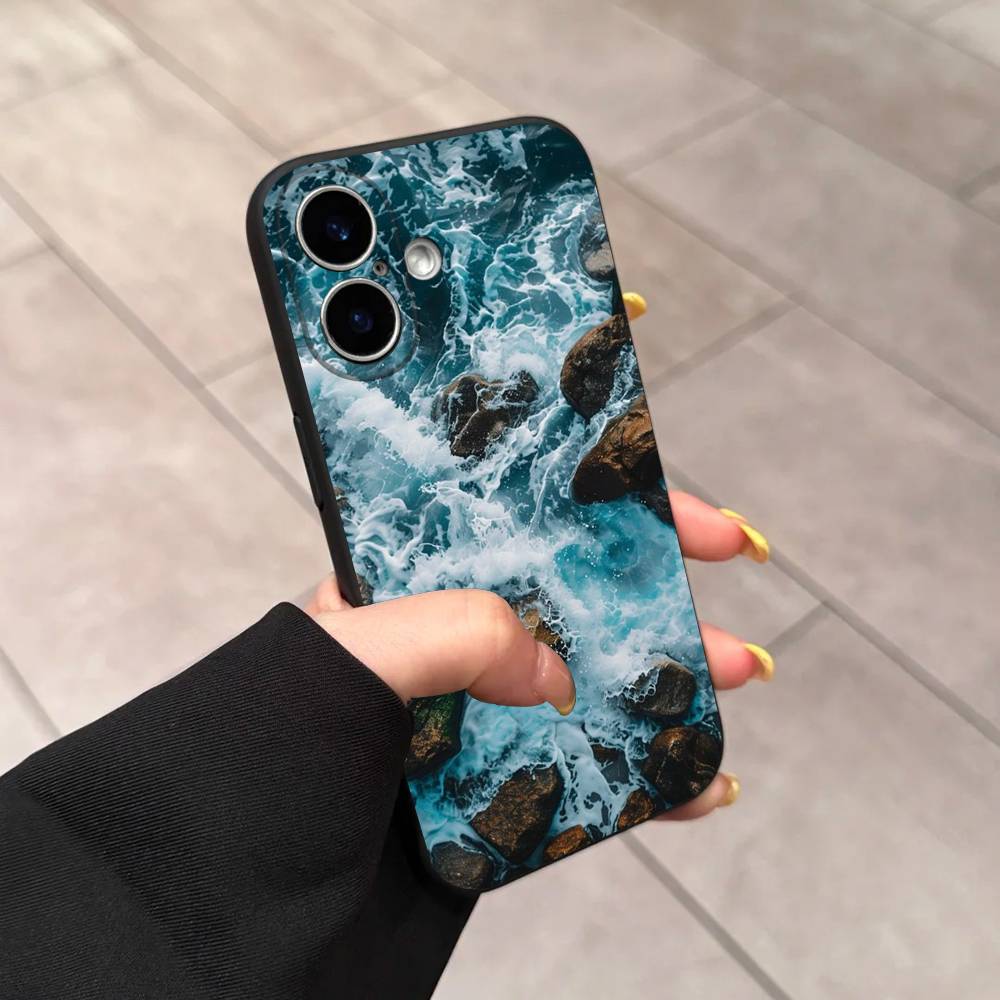 Blue Sea Ocean Waves Phone Case For iPhone 17 16 15 14 13 12 11 Pro Max Plus Mini Soft Silicone Black Shockproof TPU