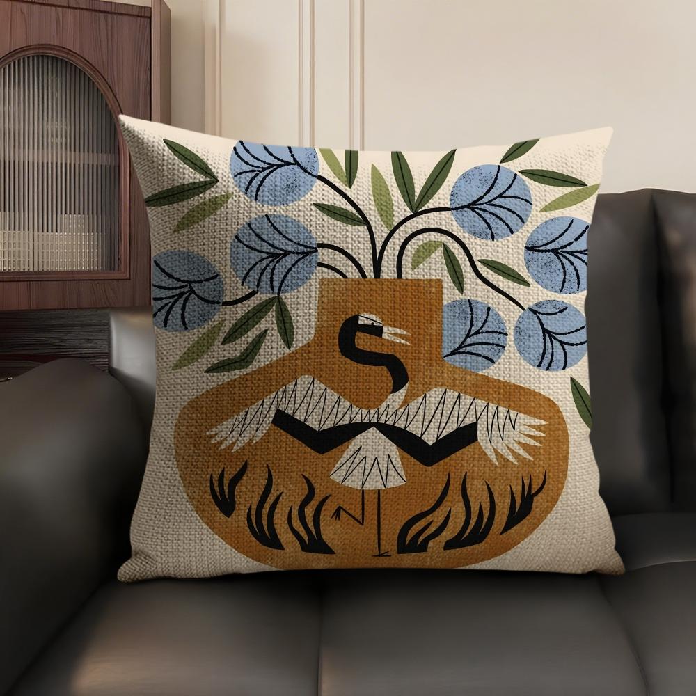 Artistic Retro Floral Cushion Cover Natural Linen Organic Fabric DoubleSided Printing Sofa Home Decor Breathable