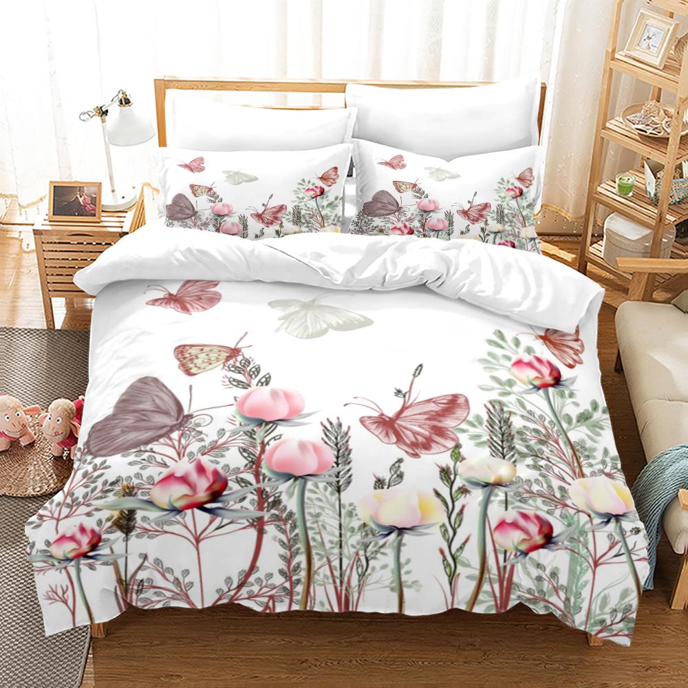 Floral Bedding Set 3D Printed Spring Fragrant Flowers Skin-Friendly King Queen Size Duvet Cover Set with Pillowcase for Girls