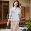 New Chinese Style Floral Chiffon T-shirt & Pants Set