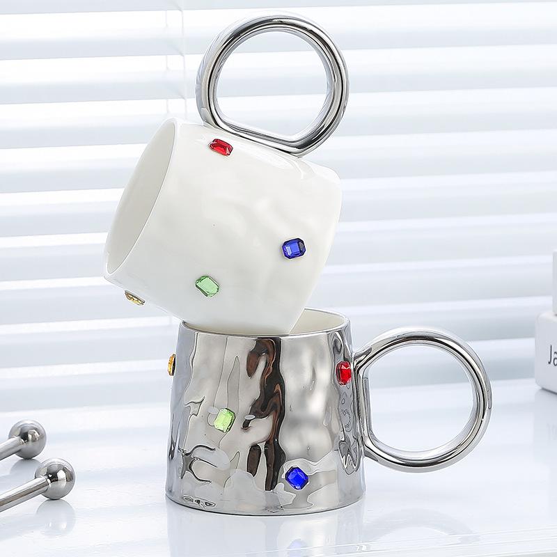 Gemstone Ceramic Mug Coffee Mug With Spoon Home Mug High value Office Couple To Cup Afternoon Tea Friends Girlfriends Small Gift