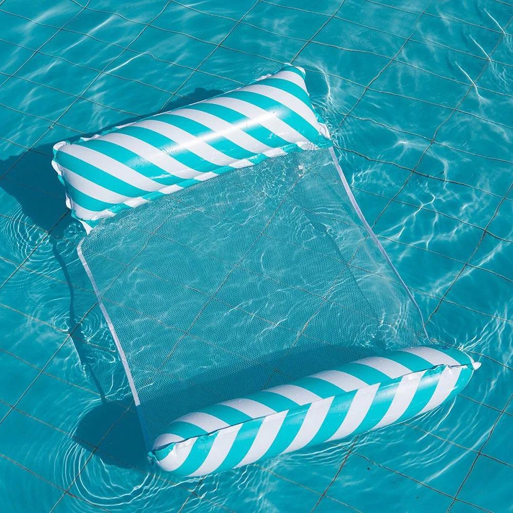 Foldable Floating Water Hammock Float Lounger Inflatable Pool Mat Floating Recliner Bed Swimming Air Mattress Pool Accessories