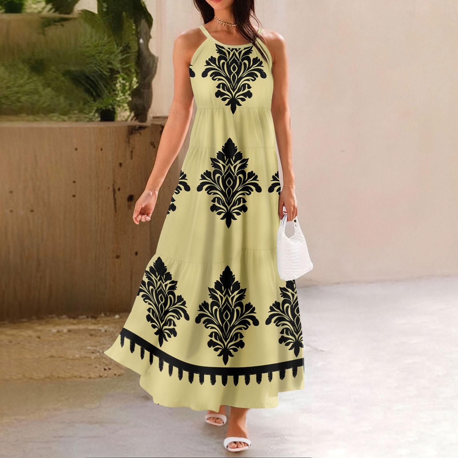 

Женское летнее повседневное модное платье без рукавов на подтяжках XL жёлтый