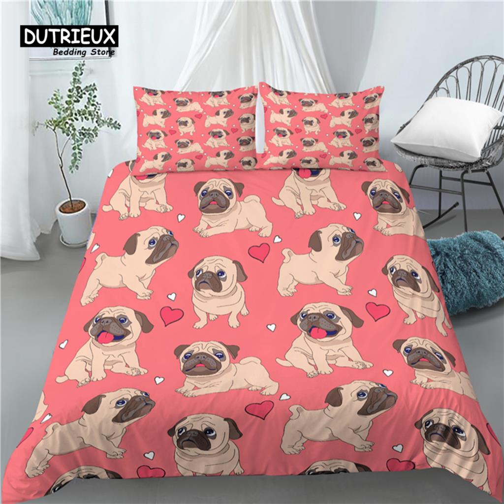 Home Living Luxury 3D Cut Pug Print 2/3Pcs Comfortable Duvet Cover PillowCase Bedding Sets EU/US/AU Size