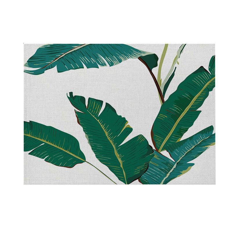Natural Linen Placemat Set Tropical Plant Print Heat Resistant Table Mat Dining Kitchen Nordic Style Square