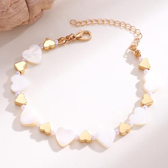 Women Necklace Bracelet Natural Shell Heart Design Adjustable Extension Chain Necklace Wristband Jewelry Gift
