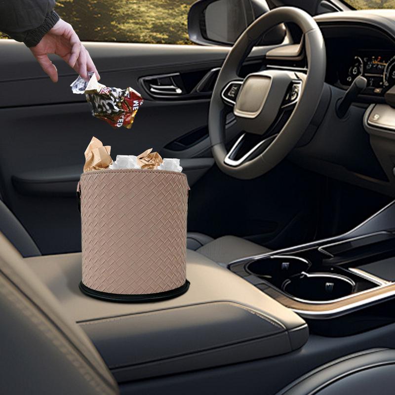 Car Leather Trash Can Elegant PU Leather Car Garbage Bin Automobile Road Trip Storage Seatback Tissue Phone Holder Box For