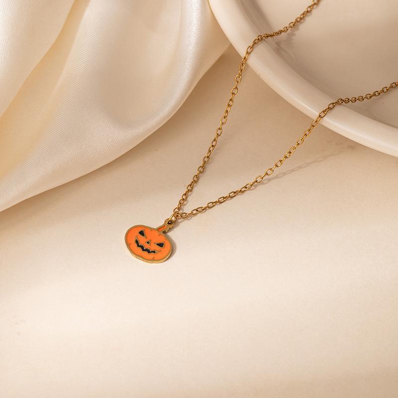 Women's Moon Bat Ghost Necklace: Stainless Steel Clavicle Chain for Halloween and Christmas