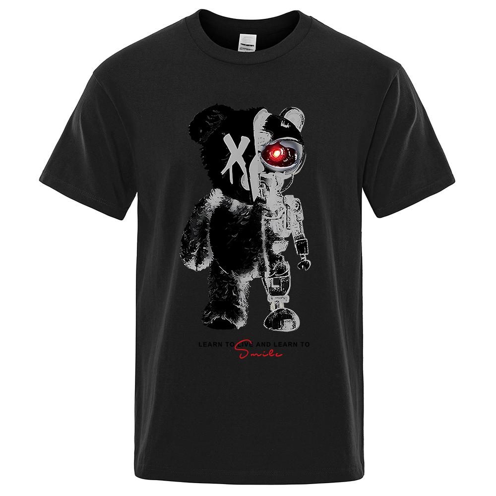 Cartoon Maschine Bär Männlich Baumwolle O-Ausschnitt T-Shirt Sommer Locker Übergröße Kleidung Hohe Qualität Atmungsaktiv Mode Kurzarm