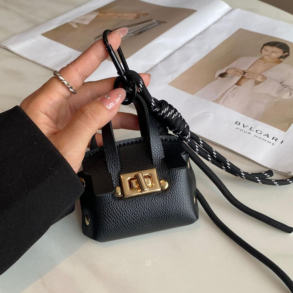 Mini Coin Purse Bag Pendant Cute Square Handbag Earphe PU Leather Creative Car Key Chain Pendant Decorati Multi-functial