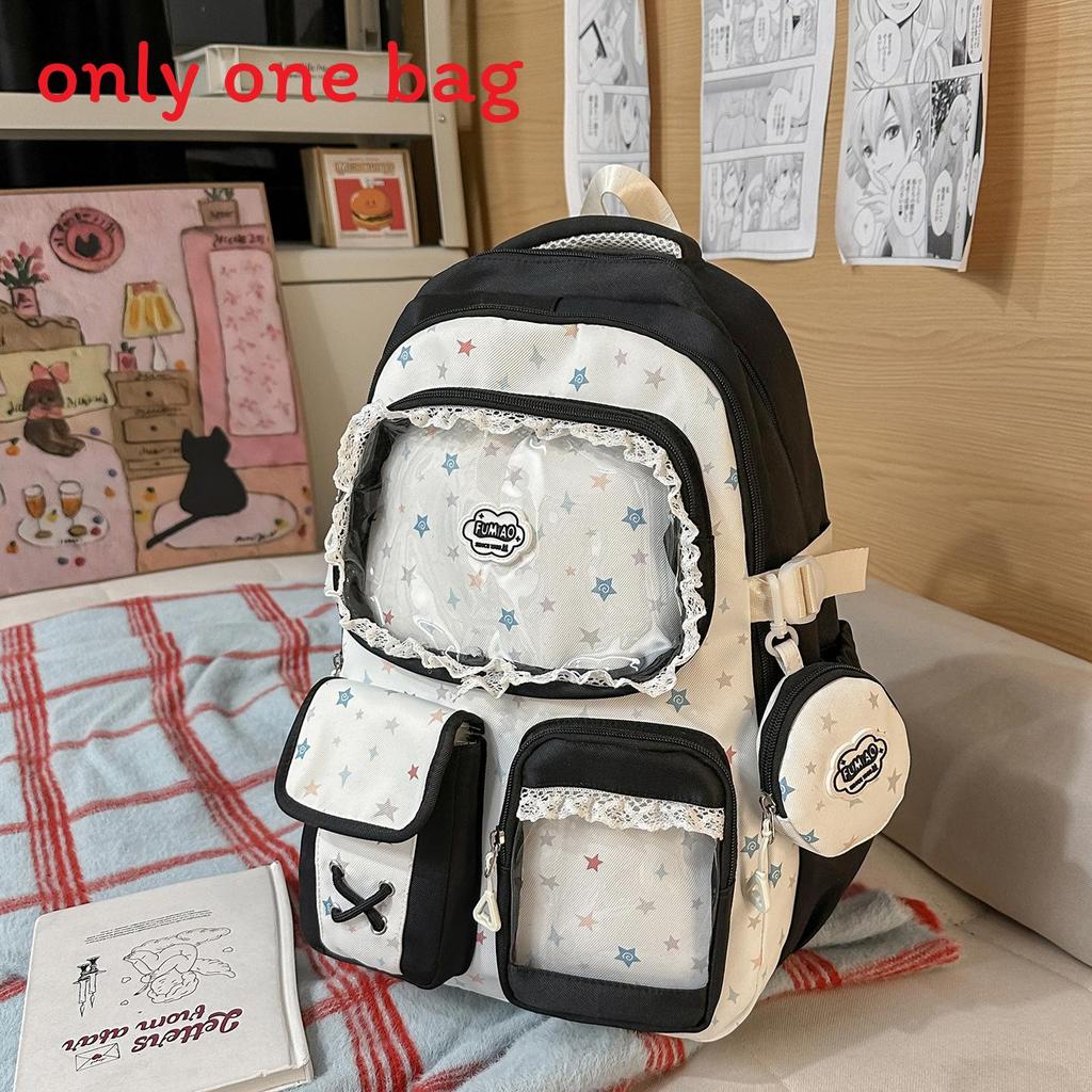 Spring New Student Backpack With Color Block Design And Nylon Material For School Use