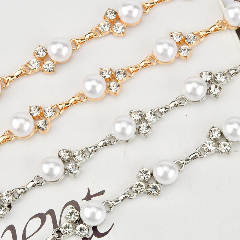 Needle Buckle Pearl Rhinestone Woven Metal Waist Chain Men and Women Hip-hop Fashion Light Luxury Dress Accessories Belt Women