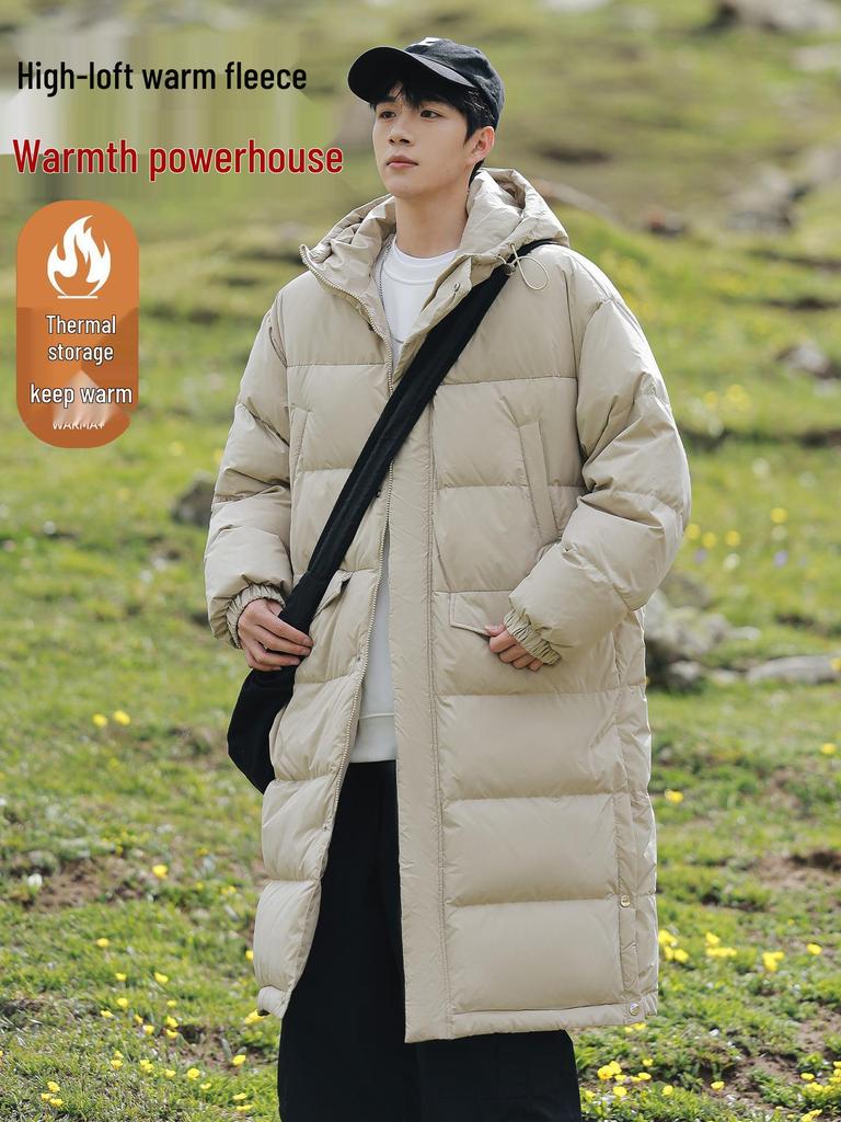 Men's White Duck Down Hooded Winter Jacket 2025 - Mid-Length, Thickened, Warm, Couple Style