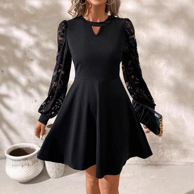 Women's Fashion Party Dresses Elegant Black Lace Sleeve A-Line Dress Long Sleeve Formal Cocktail Dresses