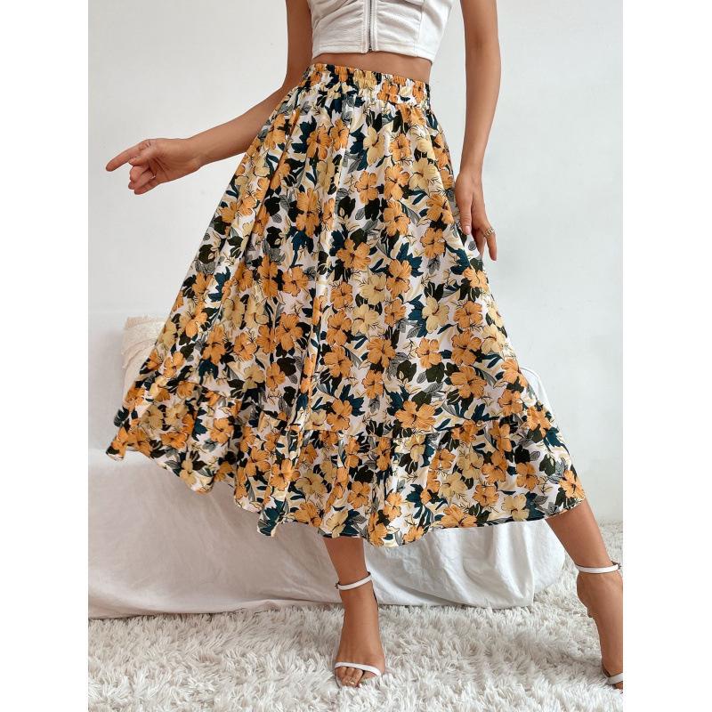 2025 Spring Floral Waist-Cinching Skirt for Europe and America