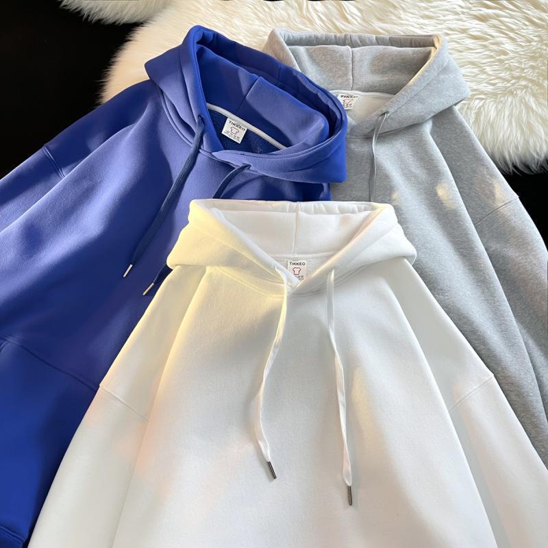 Men's Dark Green High-Gloss Heavy Oversized Hooded Sweatshirt for Autumn/Winter, Plus Velvet, Basic Style.