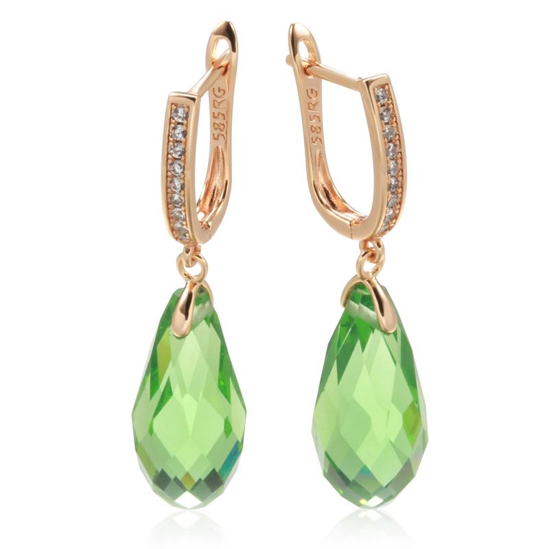 Luxury Shiny Pendant Earrings  Rose Gold Water Drop Green Natural Zircon Inlay Fashion Party Wedding Jewelry
