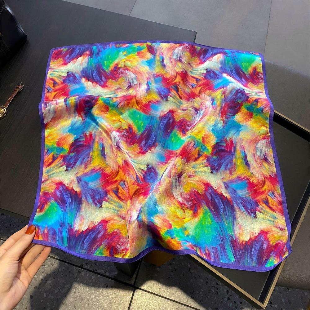 

68cm Oil Painting Style Floral Hijab Spring and Summer Thin Polyester Scarf for Women Trendy and Versatile Neck Shawl Hijab фіолетовий