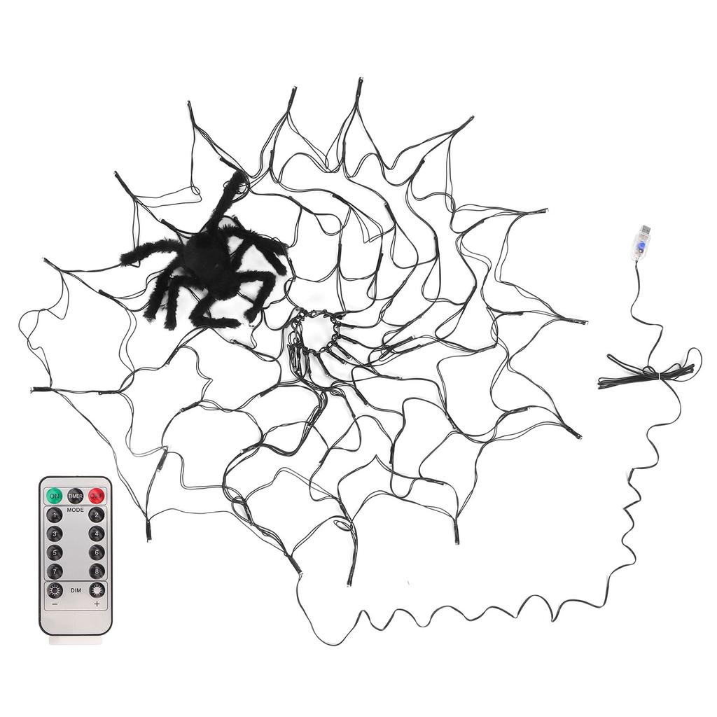 Halloween Spinnennetz Lichter 8 Beleuchtungsmodi LED Warmes Licht Halloween Dekorationen für Garten Hecken