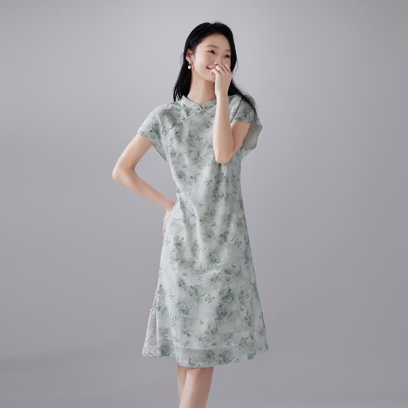 SOFSIL 2026 Summer New Chinese Style Silk Floral Cheongsam Dress