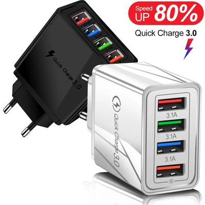 4 USB EU US Stecker Ladegerät Quick Charge 3,0 für Telefon Adapter für iPhone 14 Pro Max Tablet Tragbare Wand Mobile Ladegerät