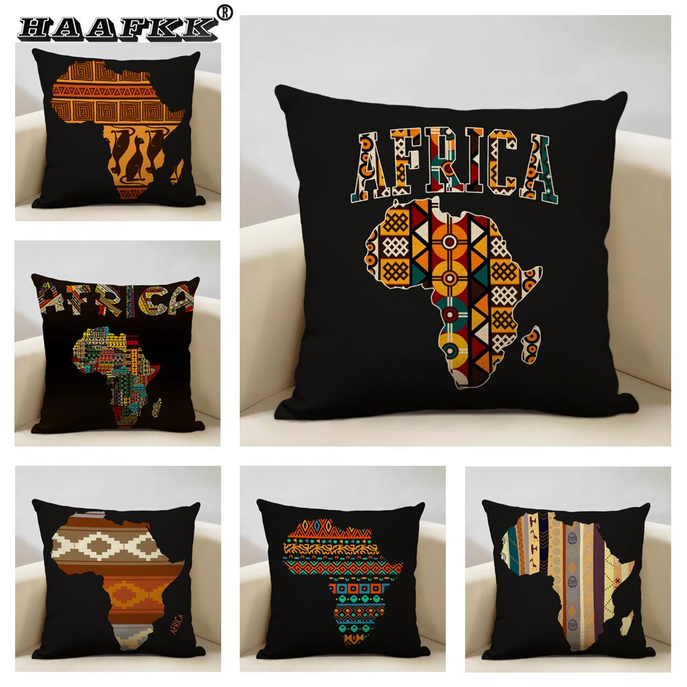 Map of Africa Geometrics Sofa Decorative Pillow Case African Pattern Cushion Cover LinenThrow Pillowcase