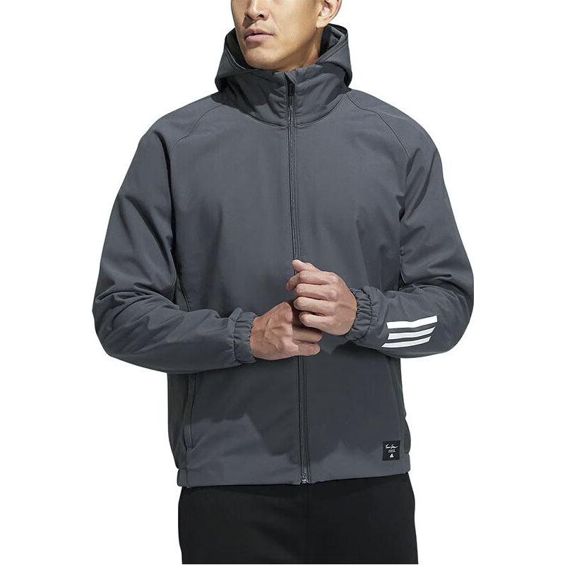 Adidas Striped Print Hooded Jacket Men Jackets Grey H40881