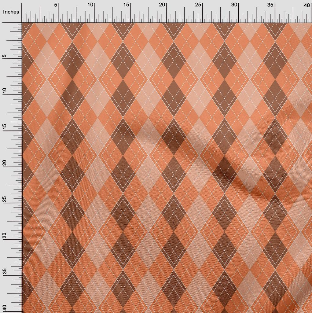 oneOone Cotton Flex Dark Peach Fabric Check Sewing Material Print Fabric By The Yard 40 Inch
