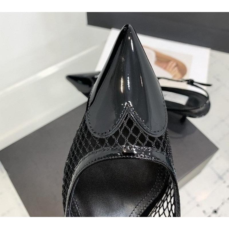 Fashion Summer New Fashion Heart-shaped Pointed Head High Heels After Empty Mesh Baotou Sandals Female Party Pumps