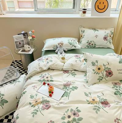 Floral Printed Duvet Cover Set +  Flat Sheet +2pc Pillowcases Cartoon Bed Linen Full Queen King Size Home Gift Bedding Set B91E