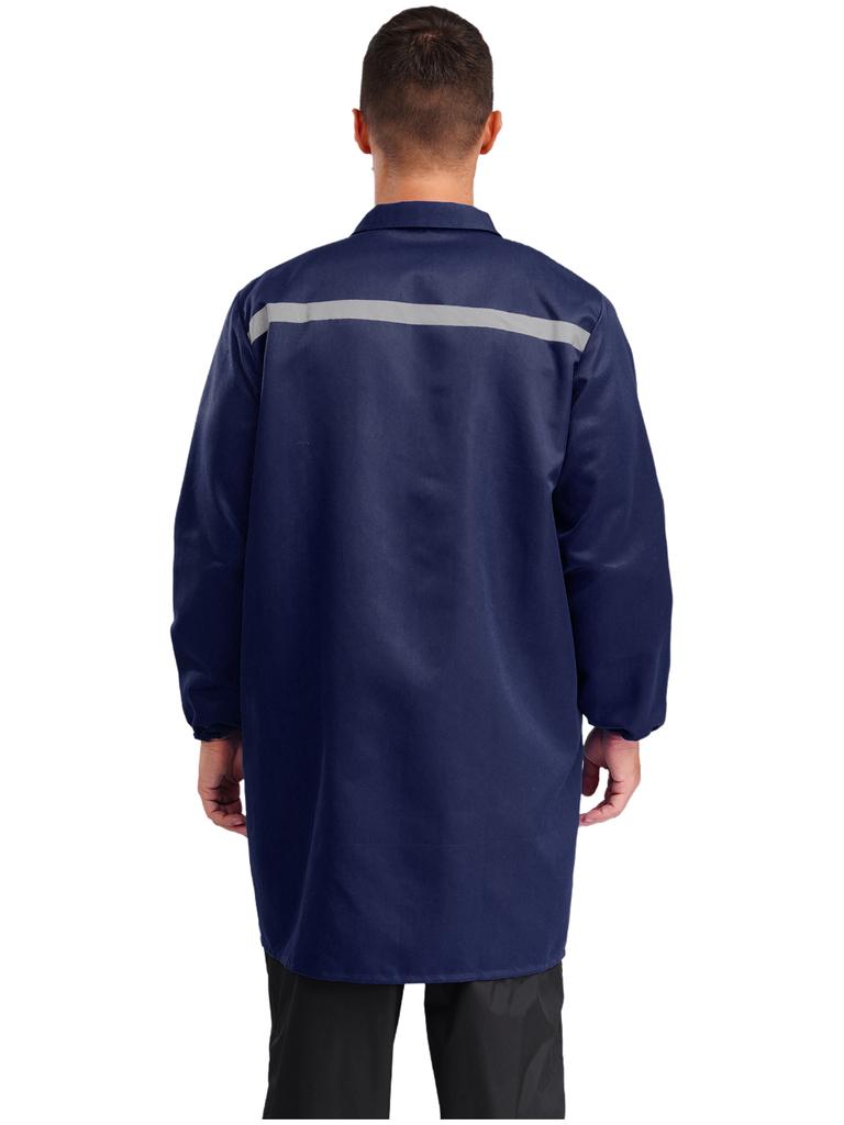 Unisex Werkstattuniform Langarm Knopfleiste Overall Reflektierende Streifen Taschen Arbeitskleidung Verschleißfester Mantel