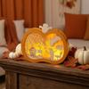 Halloween Wooden Lighted Pumpkin for Tabletop, Spooky Pumpkin Lantern Shadow Box for Halloween Party, Dinning, Coffee Table Decoration